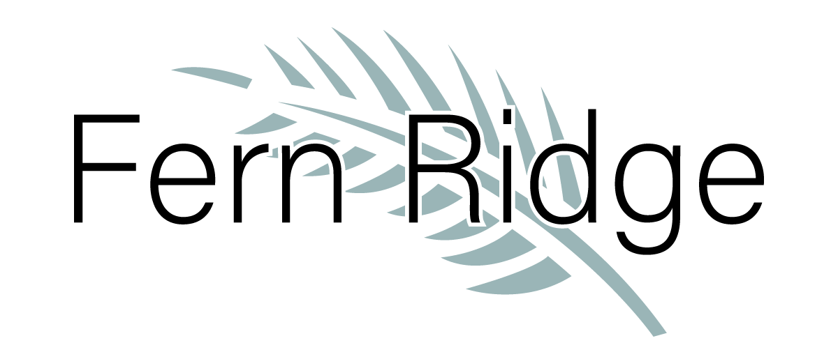 A logo with the text "Fern Ridge" and a palm leaf design.